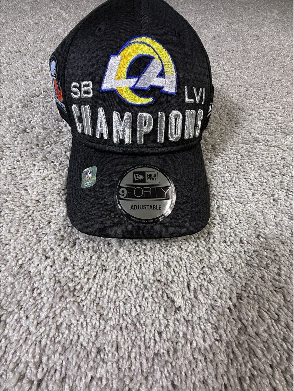 NEW ERA Super Bowl LA Rams LVI Champions Hat 9Forty Cap Los Angeles Black NFL